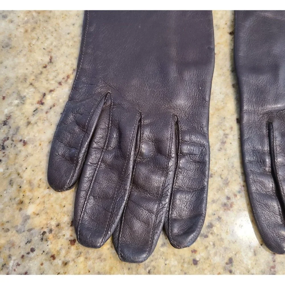 Vintage Size 6.5 Brown Lined Leather Goves . Formal 12